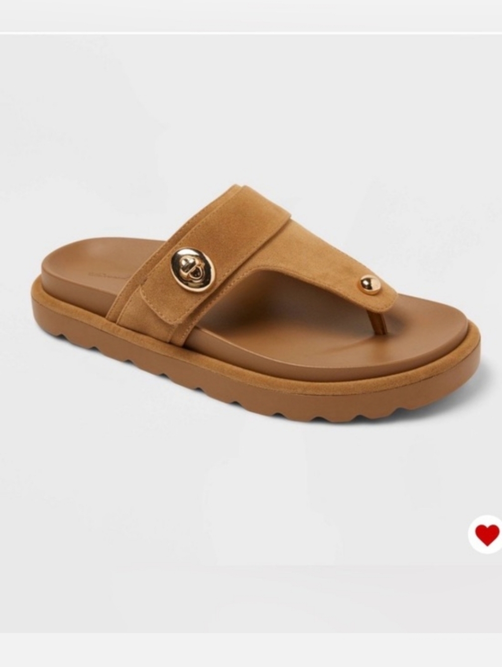 NWT Universal Thread Zuri Tan Suede T-strap Slide Sandals with Gold Accents